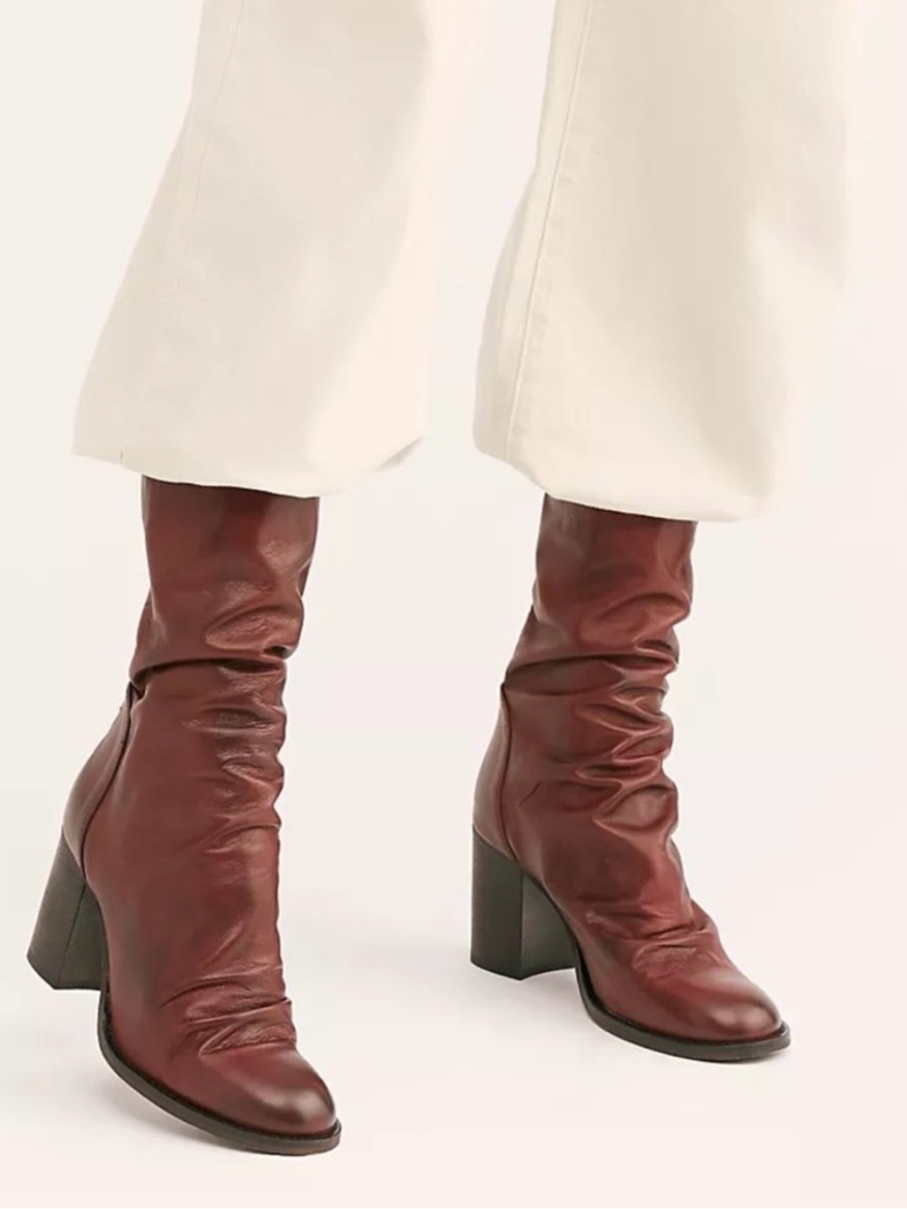 Free People Elle Dark Red Leather Block Heel Slouch Boots